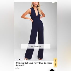 Lulus Thinking Out Loud Navy Blue Backless Jumpsuit